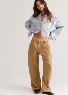 Boho Carmel Color Barrel Hip Jeans L